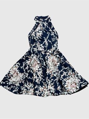 B Darlin Navy Floral Elegant Dress Keyhole Size 5/6